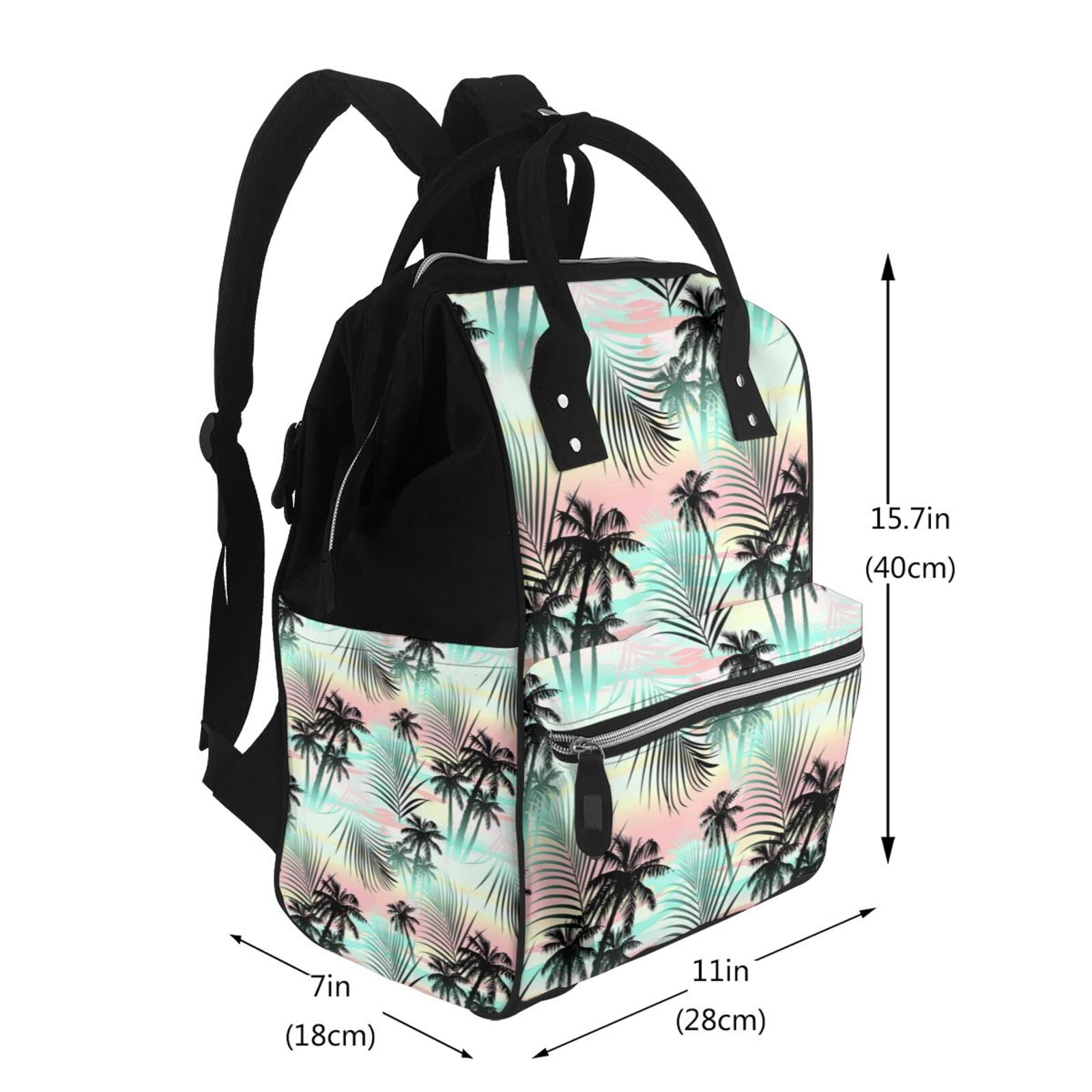 Ratiio Tropical Summer Palm Mummy Backpack - Waterproof Twill Canvas, Large Capacity Diaper Bag with Multiple Pockets and Adjustable Straps