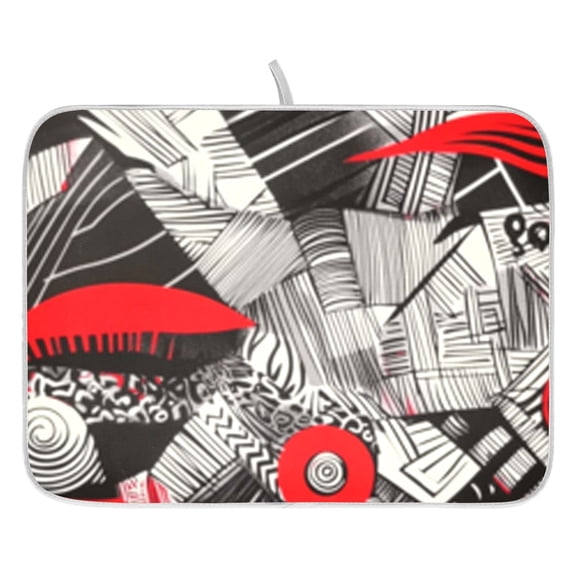 Dish Drying Mat for Kitchen Counter 16x18/18x24 Red and Gray Abstract Art Absorbent Coffee Bar Mat Dish Drainer Rack Mat for Kitchen Counter