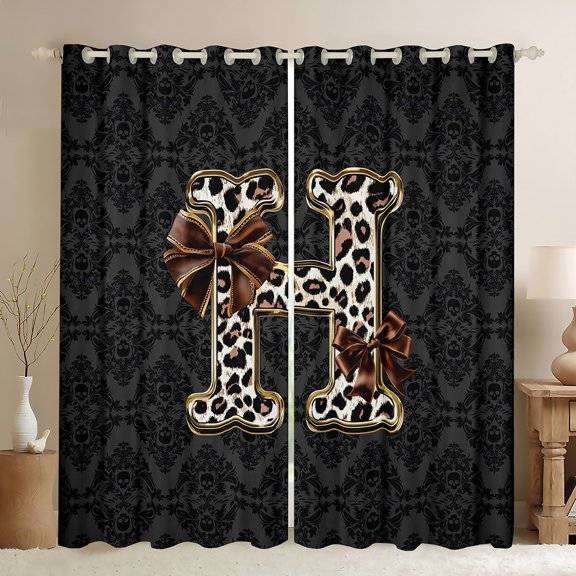 Homewish Bowknot Initial Alphabet H Blackout Curtains Set of 2 (52x84 Each) for Female Men,Animal Cheetah Print Window Curtains,Gothic Chic Damask Curtains and Drapes,Luxury Bedroom Decor