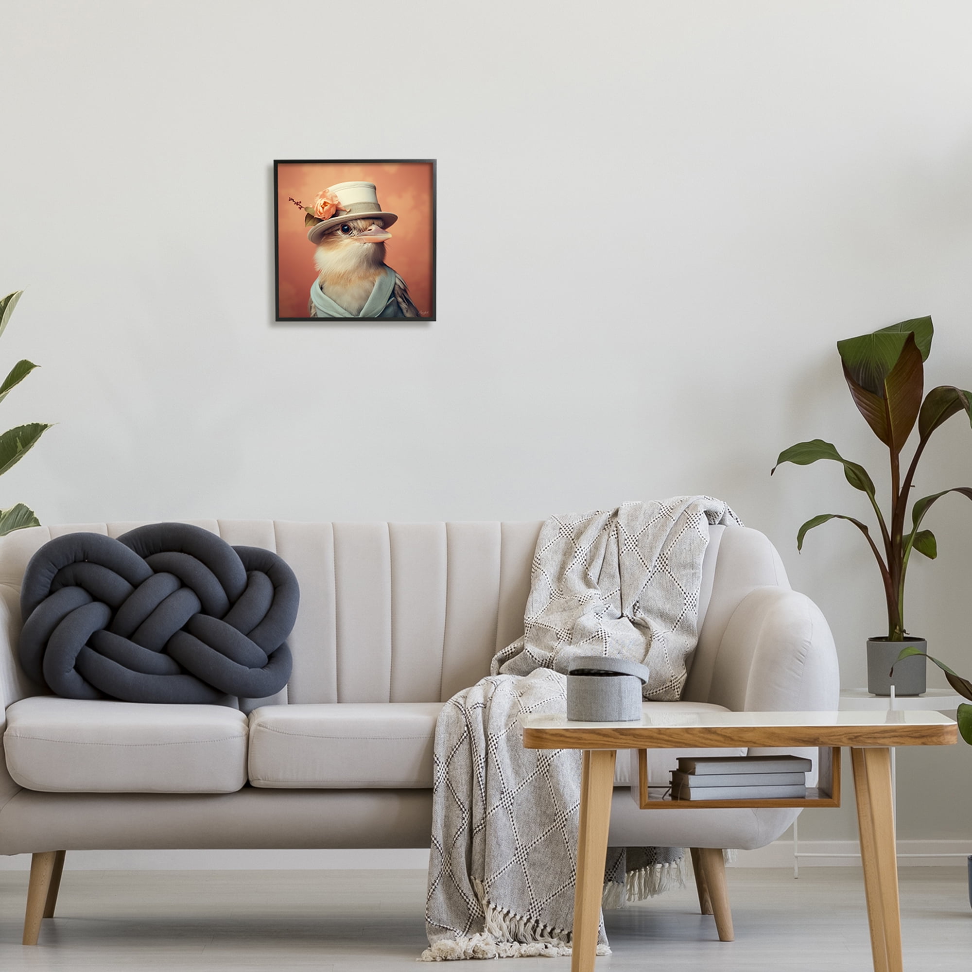 Stupell Industries Bird in Vintage Hat Animals & Insects Painting Black Framed Art Print Wall Art, 12 x 12