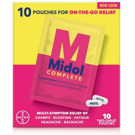 Midol Complete On the Go Menstrual Pain Relief Caplets with Acetaminophen for Menstrual Symptom Relief - 10 Count Pouches (Pack of 6)