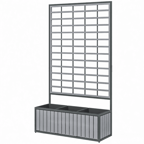Beyamis Raised Garden Bed Spring, Wooden Planter Box with Trellis and Removable Pots for Backyard, Patio, Balcony, Gray, 29" x 11" x 52"