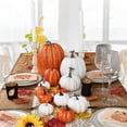 thumbnail image 4 of hirigin 12Pcs Thanksgiving Artificial Pumpkins Home Decor Set with 50Pcs Maple Leaves Faux Pumpkin for Decorating Autumn Halloween (White Orange, 12Pcs), 4 of 9