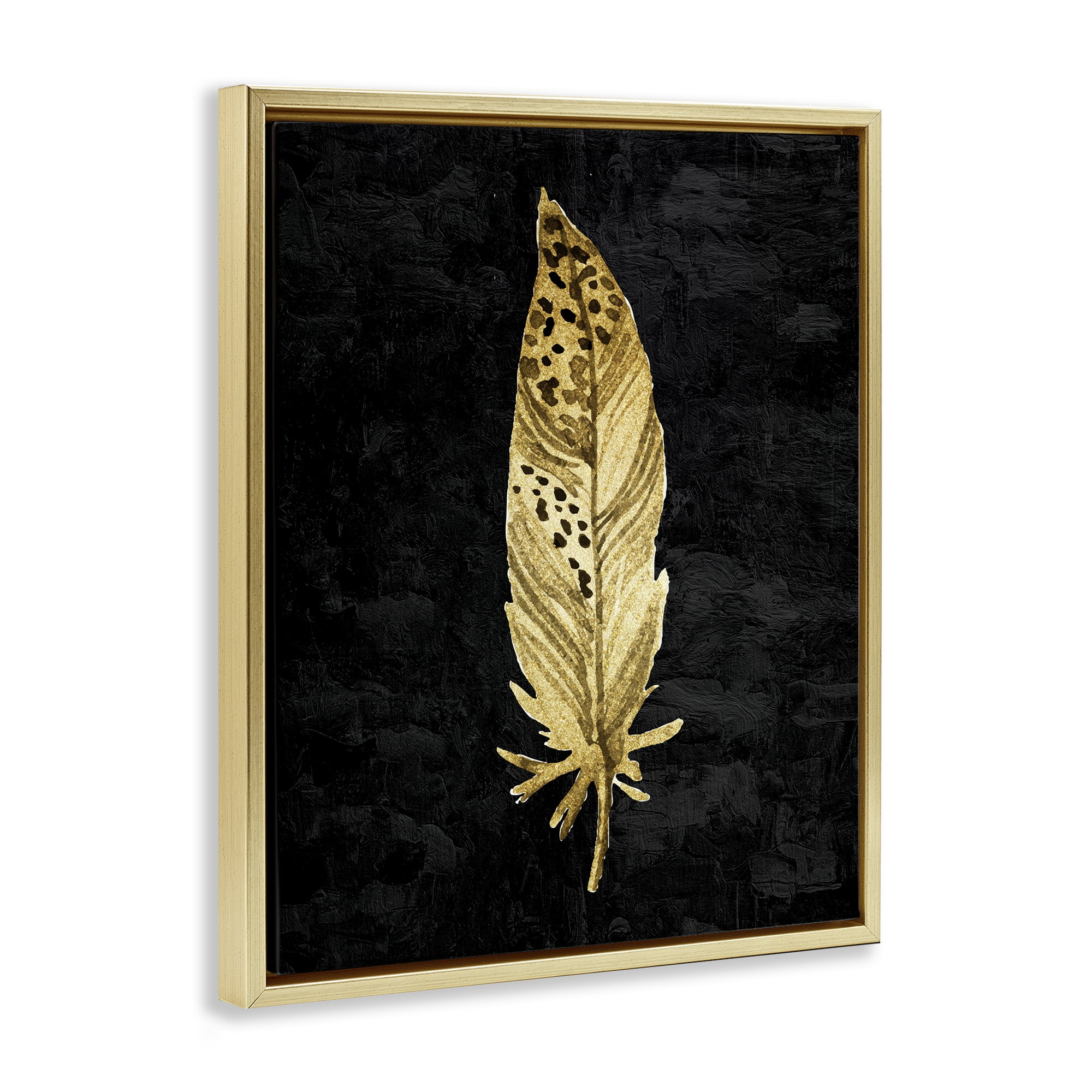 Speckled Feather on Black Gold Framed Floater Canvas Wall Art, design by Kim Allen