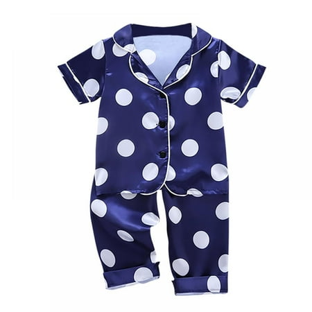 

1-6Years Toddler Baby Satin Silk Pajamas Set Button-Down 2-Piece Sleepwear PJs for Kids