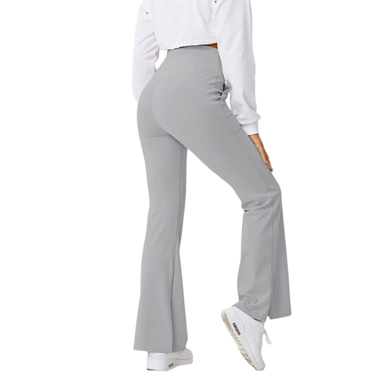 CenturyX Women Wide Leg Yoga Pants High Waisted Tie Knot Joggers Plus Size  Hem Full Length Flare Leggings Light Gray M 