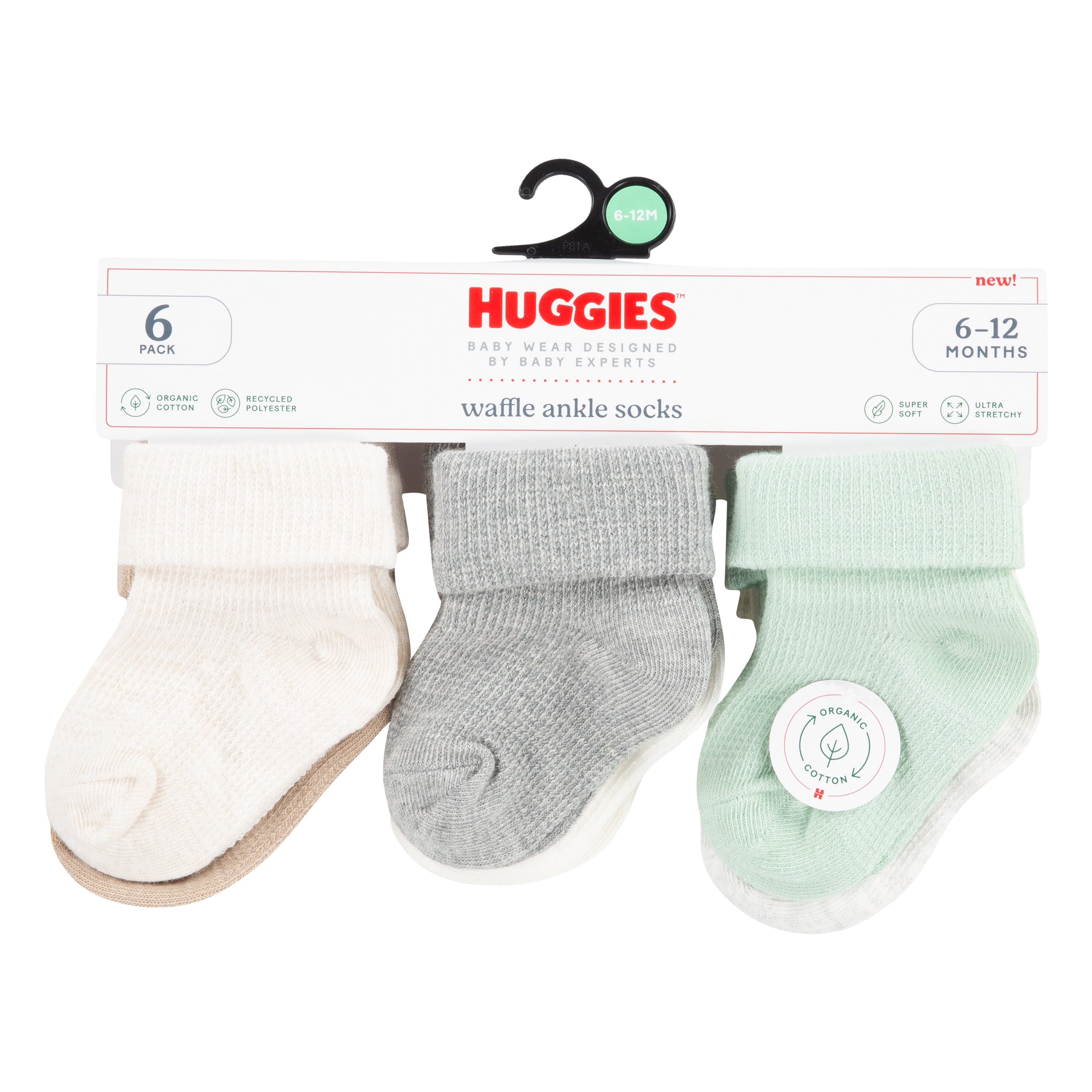 Huggies Baby Boys' Organic Cotton Waffle Socks 6-Pack, Sizes