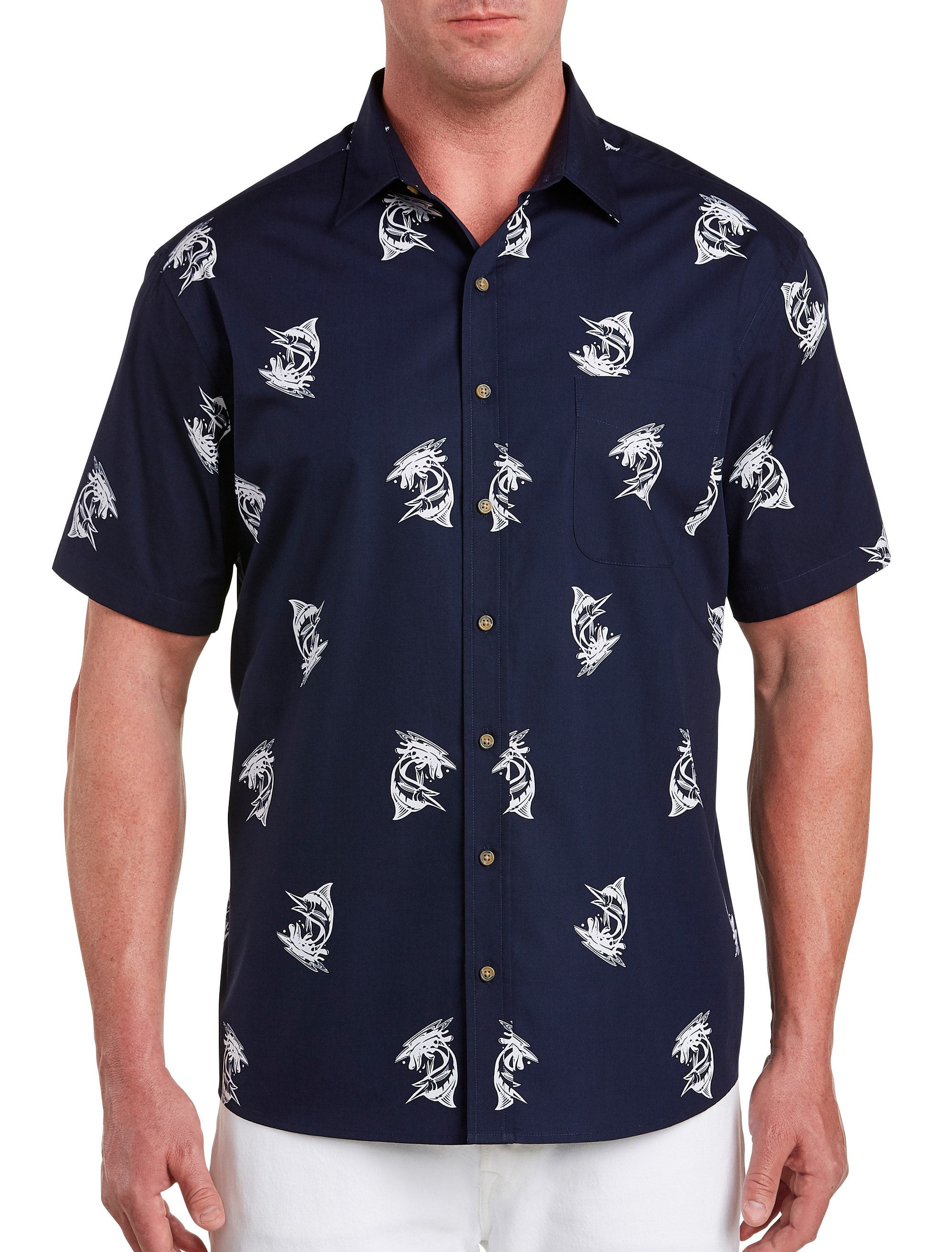 Harbor Bay - Men's Big & Tall Harbor Bay Marlin Print Sport Shirt - Walmart.com - Walmart.com