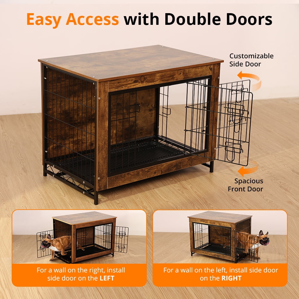 Dog Crate Furniture,DOMIPET Double-Doors Kennel Indoor with Divider and Removable Tray,End Table Dog Crate for Decoration