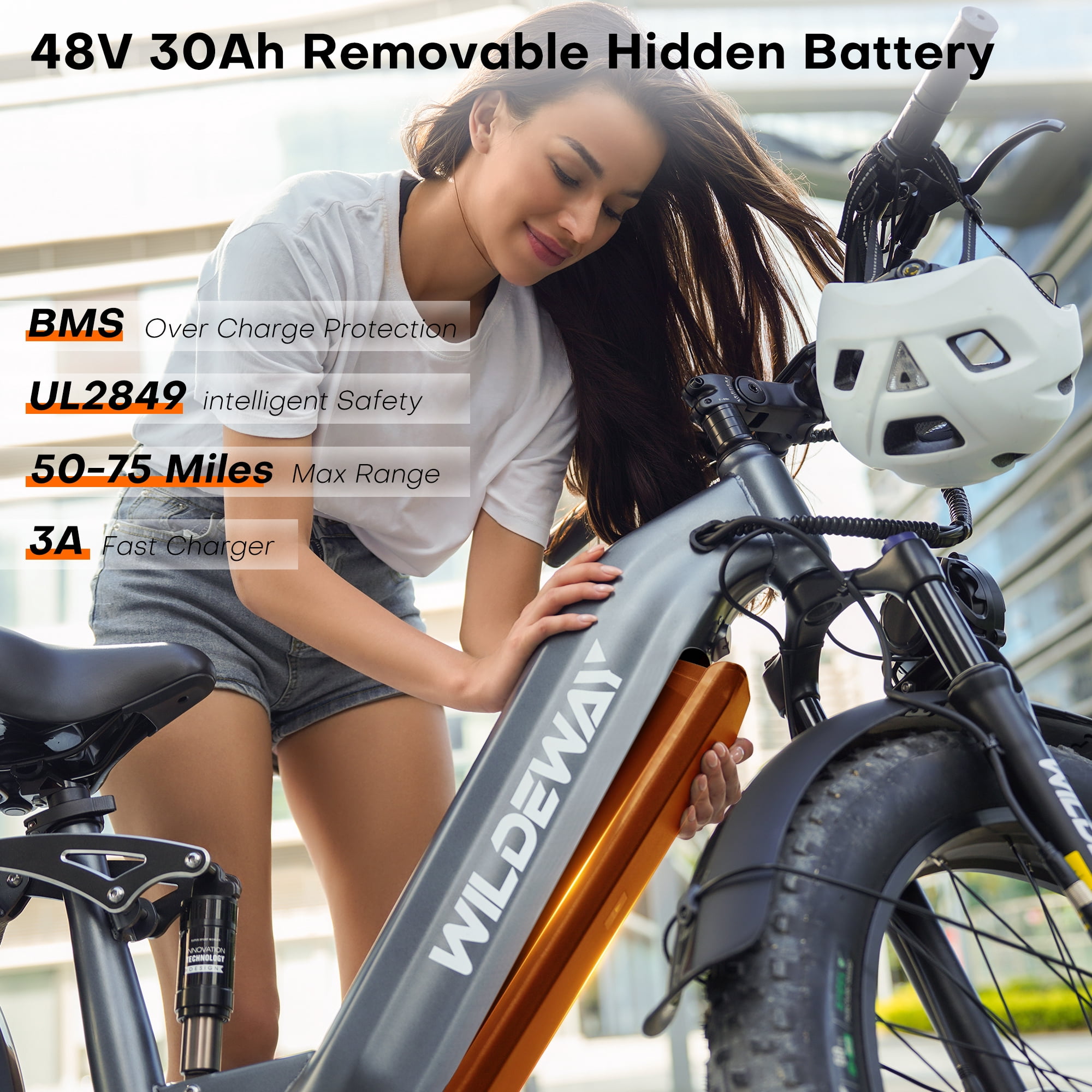WILDEWAY Dual Motors 2600W Electric Bike for Adult 26'', UL2849 48V 30AH Removable Battery E-mountain bike 4.0 Fat Tire up to 32MPH Long Range Off-road Ebike Beach Dual Hydraulic&Brakes Bicycle