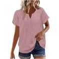 thumbnail image 2 of GaThRRgYP Women's Plus Size Summer Tops,Women Ladies Solid Short Sleeve Round Neck Pullover Lace Blouse Pink S, 2 of 8