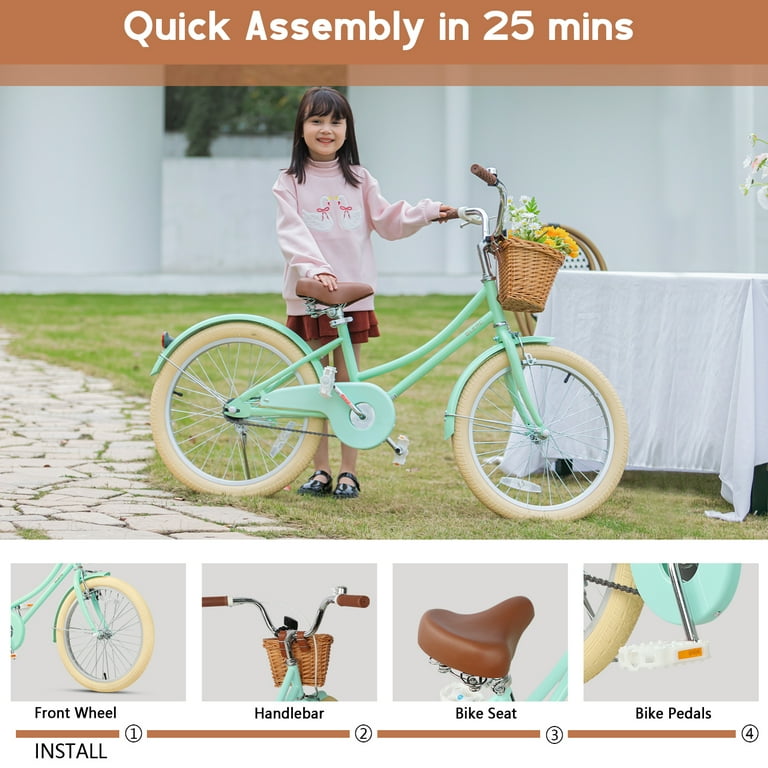 Glerc 20 inch Kids Bike for Girls 7 13 Years Mint Green Adjustable Height Safety Features Walmart