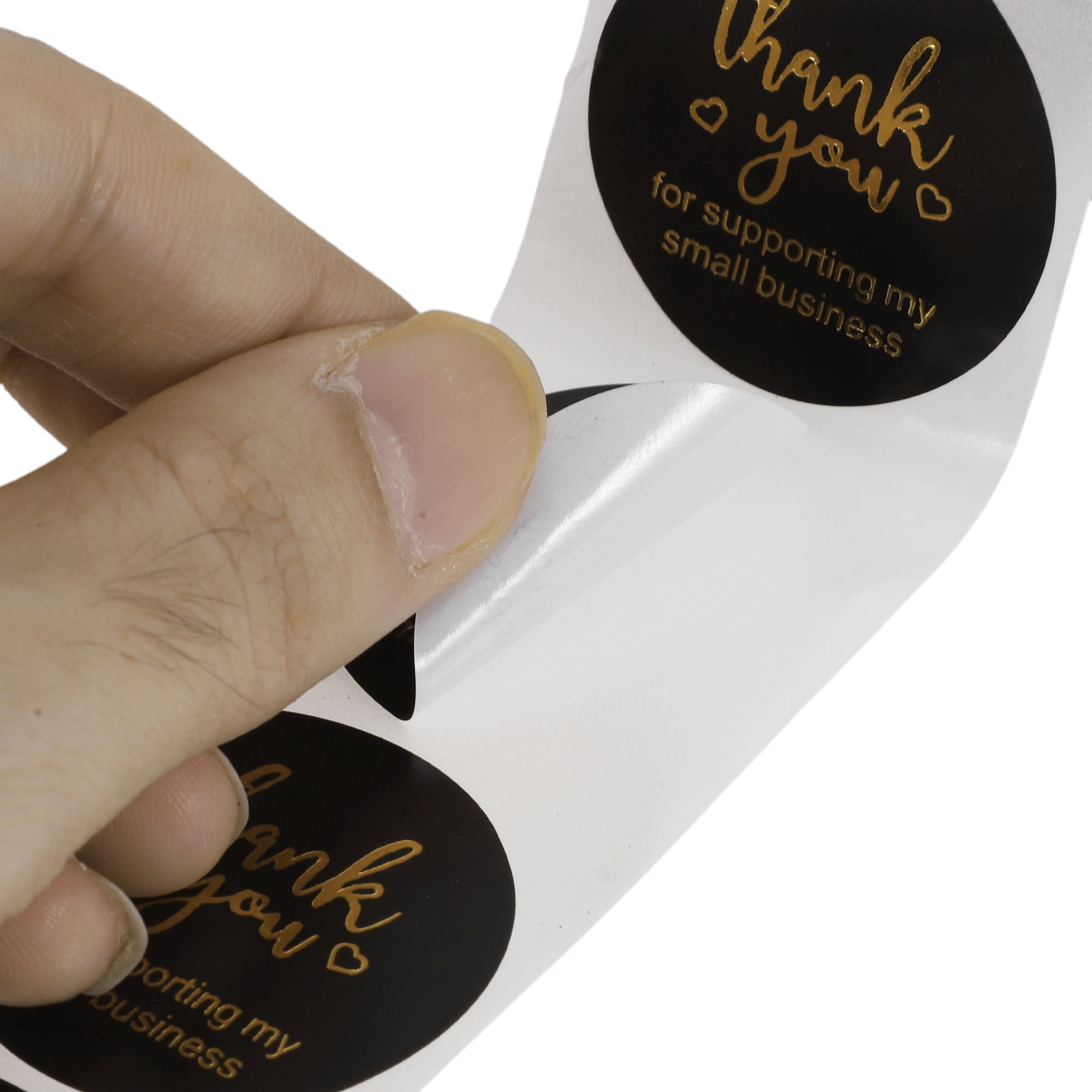 Unique Bargains Pink Foil Thank You Tag Gift Stickers 1 Pc Black, Gold Tone