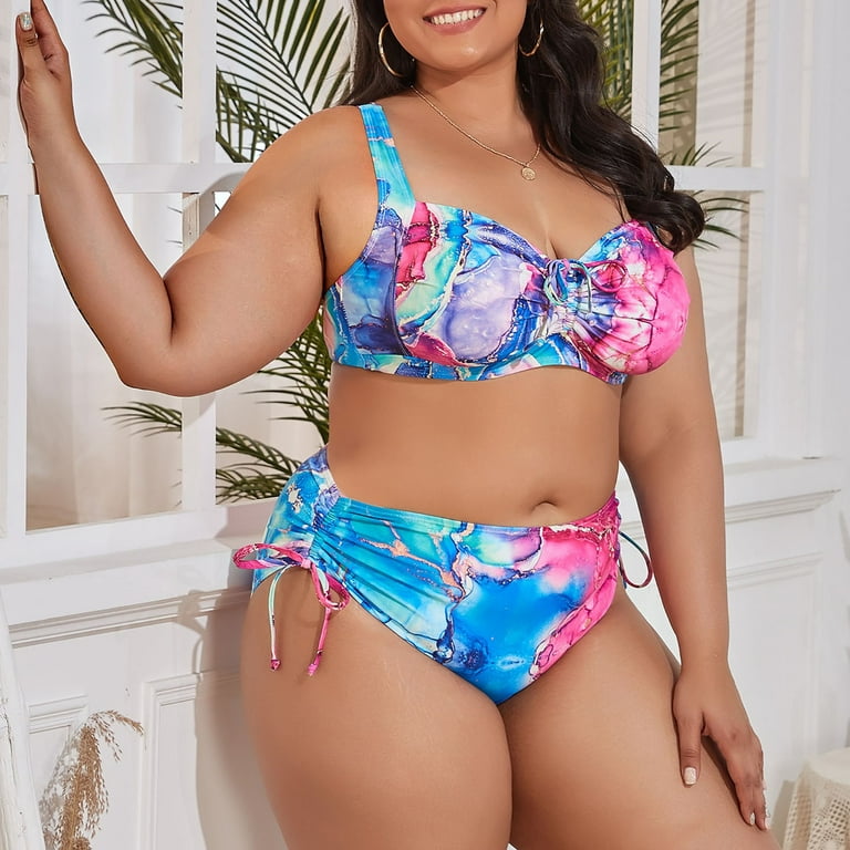 Aayomet Women's Plus Size Two Piece Swimsuit Print Bikini Swim Bra Pad Underwire  plus Size Bikini Tops for Large Bust,B X-Large 