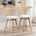 thumbnail image 1 of Zesthouse 26.2" Rattan Counter Stools Set of 2, Swivel Sherpa Counter Height Bar Stools with Cane Back and Wooden Legs, Mid Century Barstools for Kitchen Island, White, 1 of 14