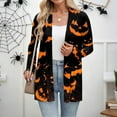 thumbnail image 4 of WTOBBY Women's Halloween Print Lightweight Open Front Cardigan Sweater Long Sleeve Casual Loose Thin Knit With Pockets Fall Batwing Cover Up Outerwear,Ginger M, 4 of 6