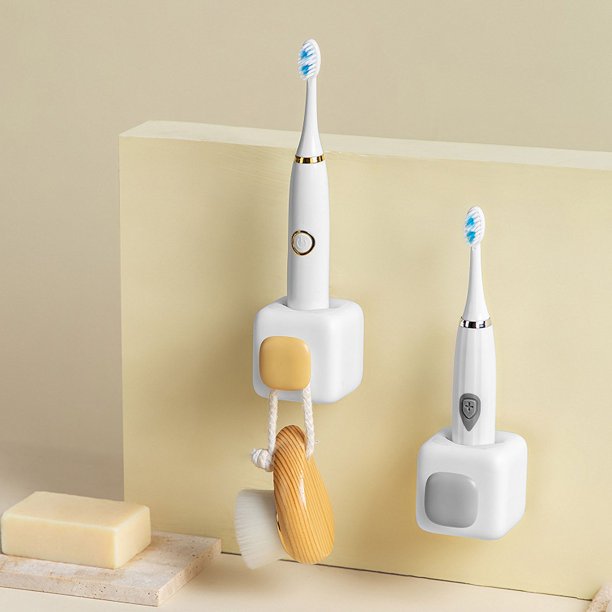 Estante de almacenamiento multifuncional para montar en la pared, soporte autoadhesivo para cepillos de dientes eléctricos (gris)