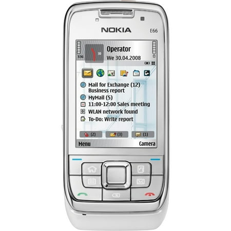 Nokia E E66 110 MB Smartphone, 2.4" LCD240 x 320, 128 MB RAM, Symbian OS 9.2, White Steel
