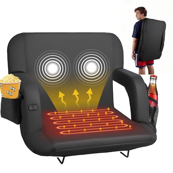 25 Inch Heated Stadium Chair with 4 Pockets 3 Level Heating 6 Modes Vibration Portable for Bleachers Camping Sports Events