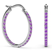 925 Sterling Silver Hoop Earrings for Women - Purple Cubic Zirconia CZ Inside Out Jewelry Rhodium Plated Cute - Anniversary Engagement Wedding Trendy Unique Birthday Gifts for Her