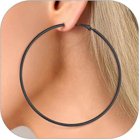 DESIGNICE 2Mm Thin Hoop Earrings for Women Hypoallergenic,Silver/Black/14K Gold Plated Stainless Steel Large Hoop Earrings for Women Lightweight Earring Trendy Jewelry,20Mm-100Mm