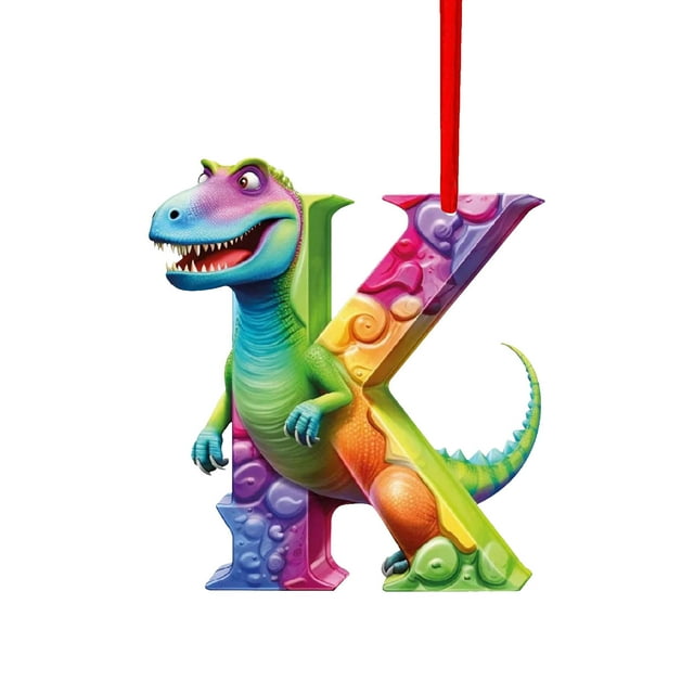 Dinosaur Christmas Ornament Pendant | 26 English Letters Acrylic Decorations | Cute Tree Hanging Decor, Lightweight, Reusable, Easy Hook, Festive Holiday Accent