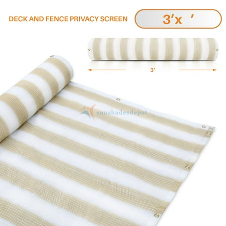 3  x 212  Beige with White Stripes Residential Commercial Privacy Deck Fence Screen 160 GSM Weather Resistant Outdoor Protection Fencing Net for Balcony Verandah Porch Patio Pool Backyard Rails
