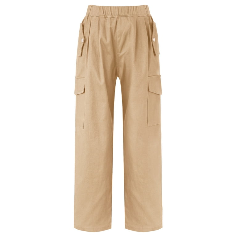 Pants with Khaki 4 Cargo Cotton Girls Fashion INHZOY Bottoms 14 Jogger Drawstring Pockets Kids