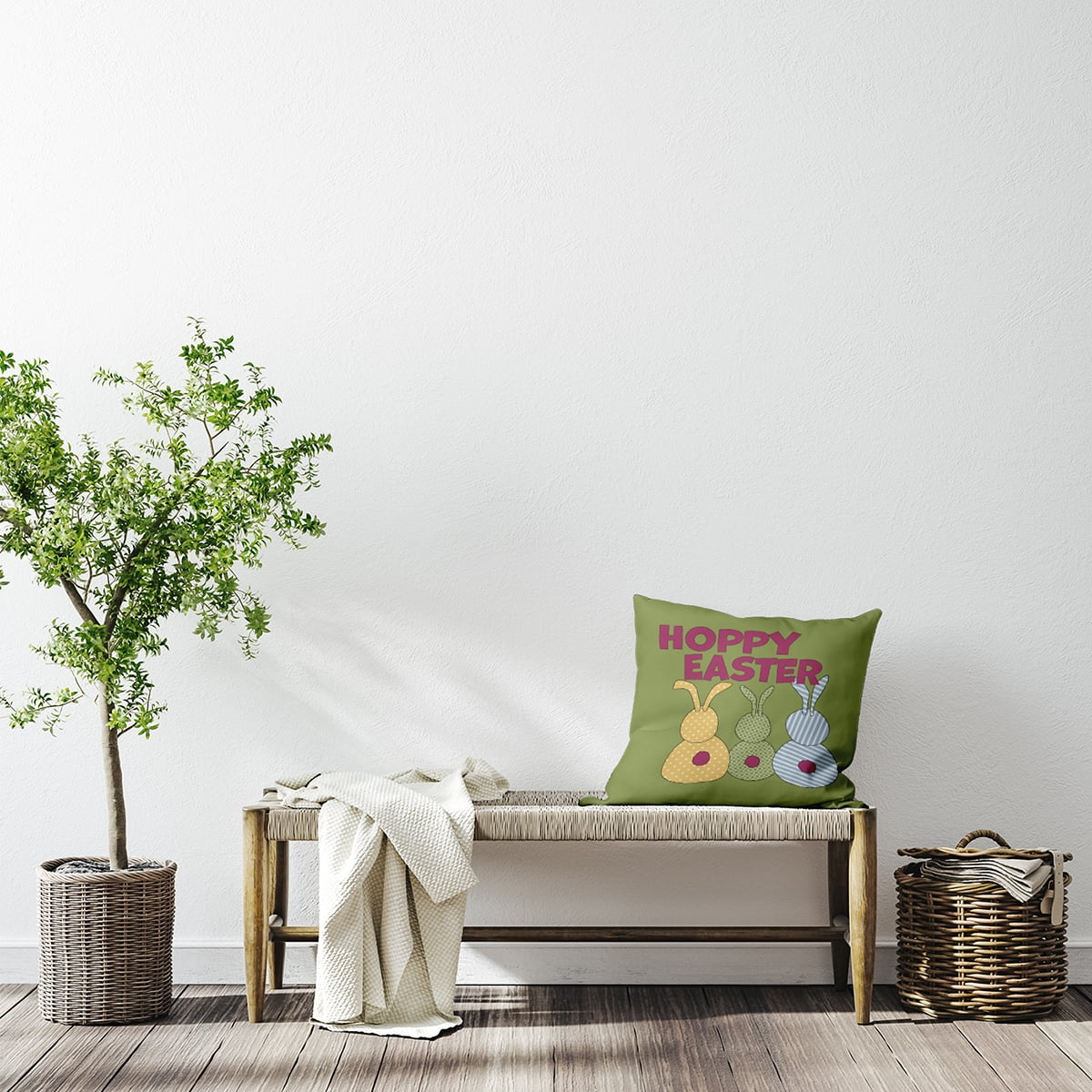 Simply Daisy 16-inch Square Hoppy Easter Polyester Indoor Pillow, Apple Green Qty 1
