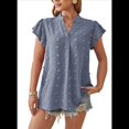 thumbnail image 1 of Blusa de Verano 2025 para Mujer, con Cuello en V, Volantes, Corta, Lunares, Holgada, Estilo Túnica, Azul, Talla M, 1 of 6