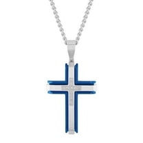 Mens 1/4 ctw Lab-Grown Diamond Two-Tone Stainless Steel Cross Pendant Necklace