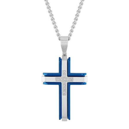 Mens 1/4 ctw Lab-Grown Diamond Two-Tone Stainless Steel Cross Pendant Necklace