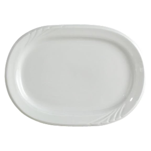 Tuxton China YPH-102 Sonoma 10.38 x 7.5 in. Embossed Plate China Racetrack Platter - Porcelain White - 2 Dozen