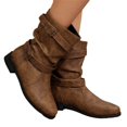 thumbnail image 5 of EKVAHL Women's Slouchy Mid‑Calf Boots, Buckle Decorated Western Booties, Low Heel Round Toe Casual Daily Boots Brown, 5 of 6