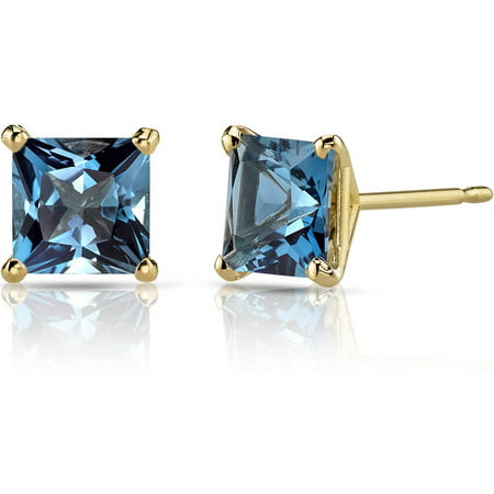 Oravo 2.50 Carat T.G.W. Princess-Cut London Blue Topaz 14kt Yellow Gold Stud Earrings