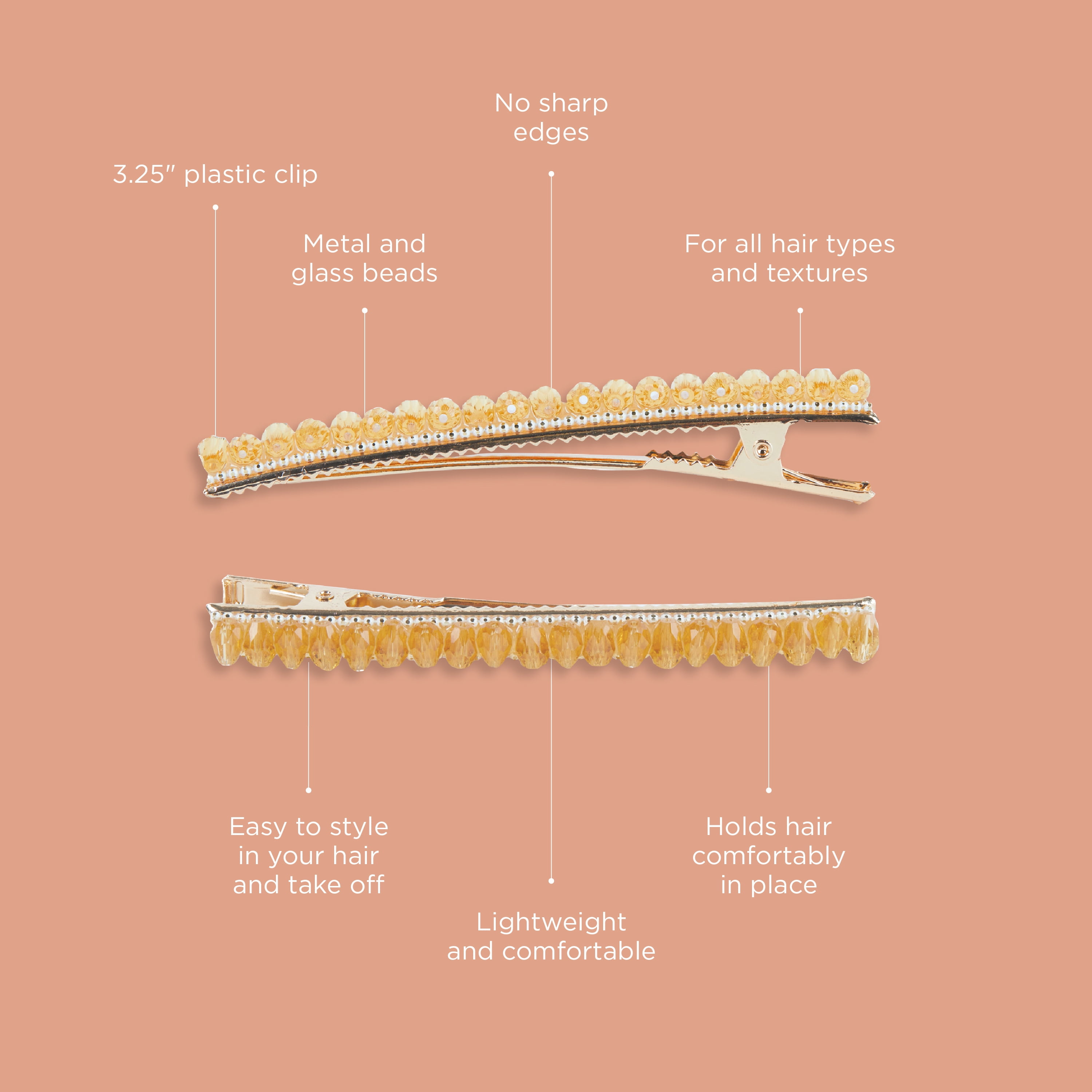Hairitage Beaded Hair Clips – Gold, 2PC