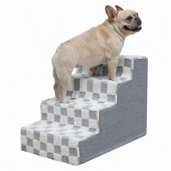 Dog Stairs for Small Dogs and Cats Pet Stairs portive 4-Tier Pet Steps for Bed Couch Sofa Chair No-Slip Cat Steps with Removable Washable Cover 24" D x 15" W x 17.5" H Grey