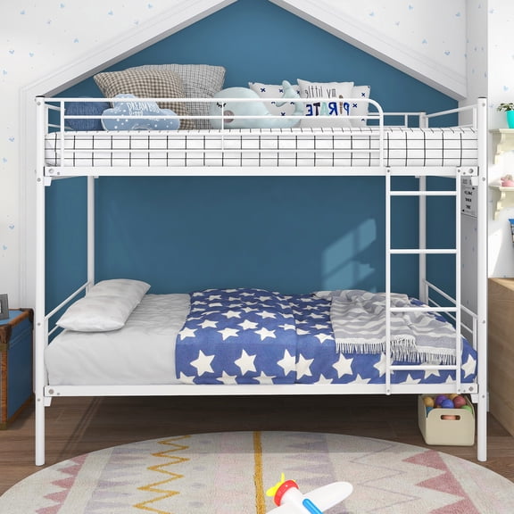GUTALOR Twin-Over-Twin Bunk Bed - Metal Frame and Ladder, Space-Saving Design in White