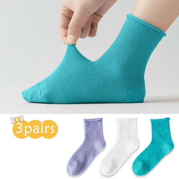 Tfken Socks For Boys Kids Solid Color Mid-Calf Tube 3 Pairs Mesh Green Breathable Sock Size 11-15 Years