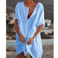 thumbnail image 1 of JUNWELL 2024 Robe de Plage en Coton et Lin pour Femmes, Unie, Décontractée, Midi, Douce, Ample, Tunique, Robe Chemise, P-5TG, 1 of 7