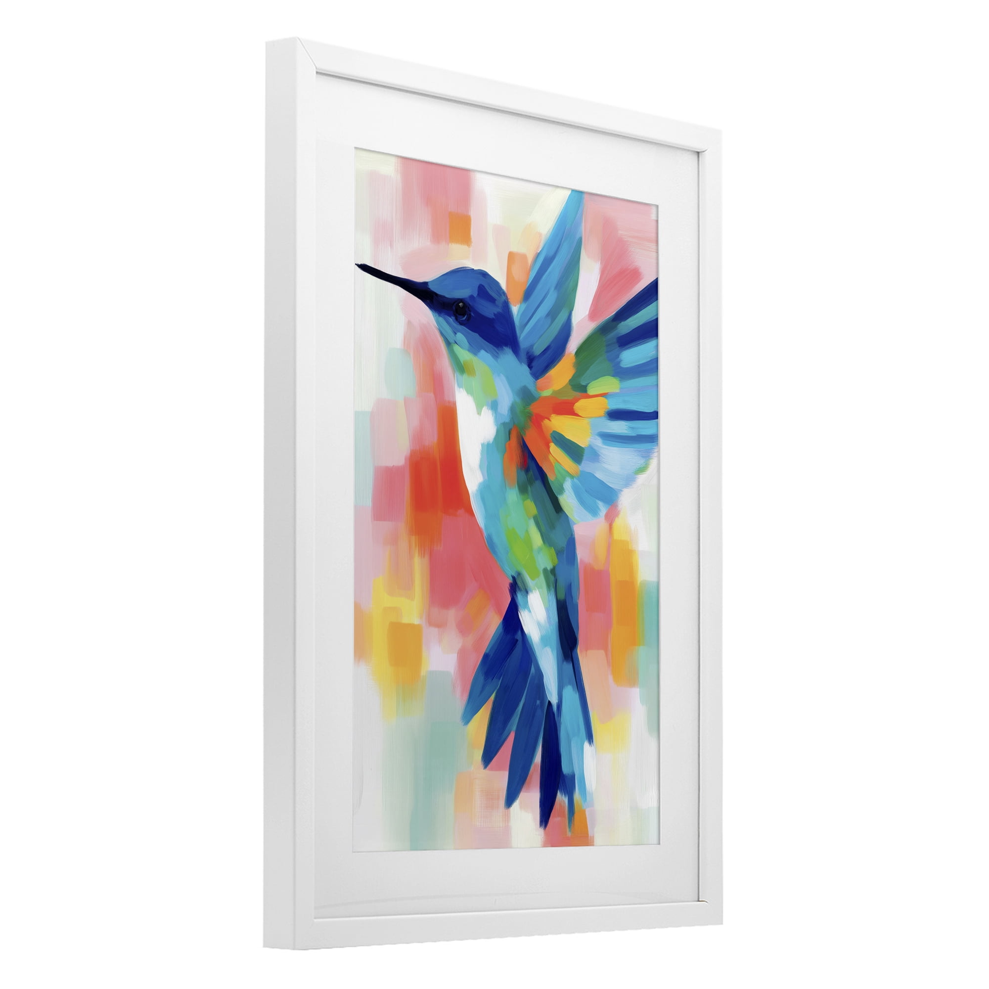 Stupell Industries Blue Hummingbird in Flight White Framed Print Under Glass, design by Chromatic Storm Studio
