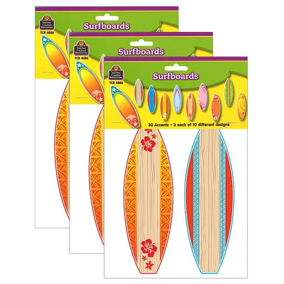 Teacher Created Resources Surfboard Accents Bulletin Board Decorations, Multicolor, 90 Count, 3 Pack