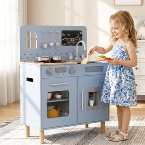 Arlopu Kids Play Kitchen, Interactive Wooden Set