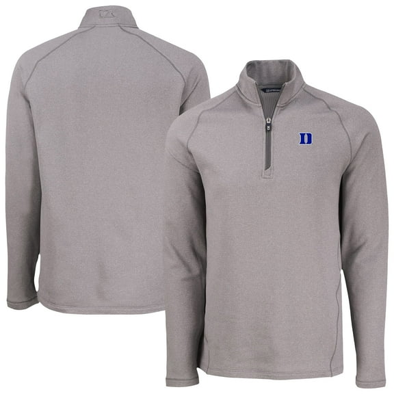 Men's Cutter & Buck Heather Gray Duke Blue Devils Peshastin Eco Fleece Recycled Quarter-Zip Top
