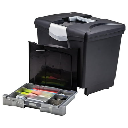 Portable File Storage Box with Drawer Tray, Lid, Letter Size, Black (61523U01C)