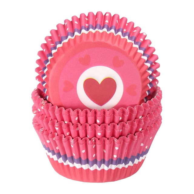 Uxcell 100 Contadores de Forros para Cupcakes, Vasos para Cupcakes de Tamaño Estándar, Forros de Muffins, Papeles para Hornear, Envolturas a Prueba de Grasa, Corazón Rosa