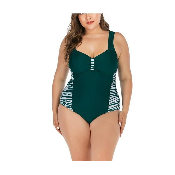 Women's Plus Size One Piece Swimsuit ,Backless Bikini Black and Green GREEN  2XL
