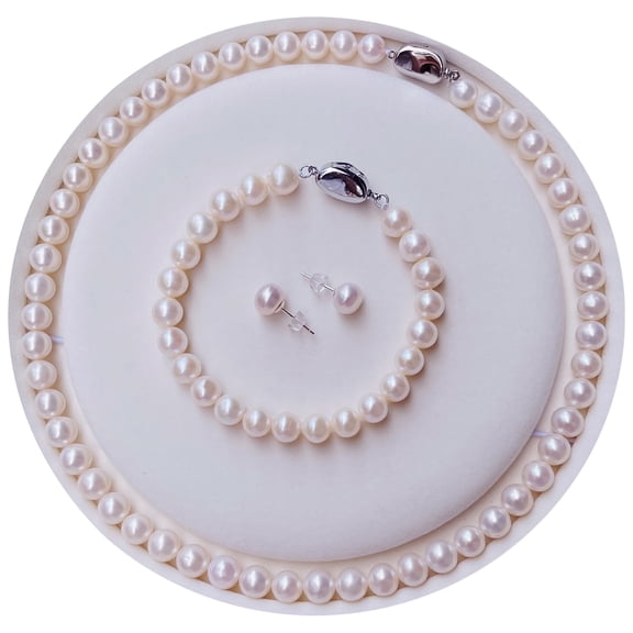 YONGMAN Freshwater Cultured Pearl Necklace Set with AAA  Quality Real Pearls Includes Stunning Bracelet and Stud Earrings Jewelry Set for Women
