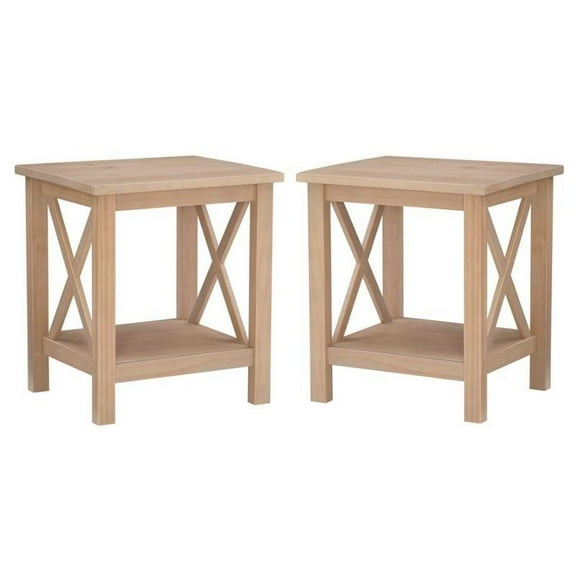 Home Square 2-Piece Furniture Pine Wood End Table Set in Driftwood Brown