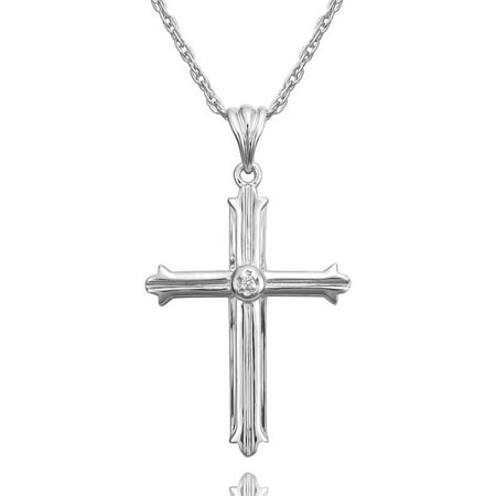 Precious Moments Sterling Silver Diamond Accent Cross Pendant with Chain, 18